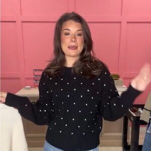 Black/Rhinestone Crew Neck Sweater - Medium